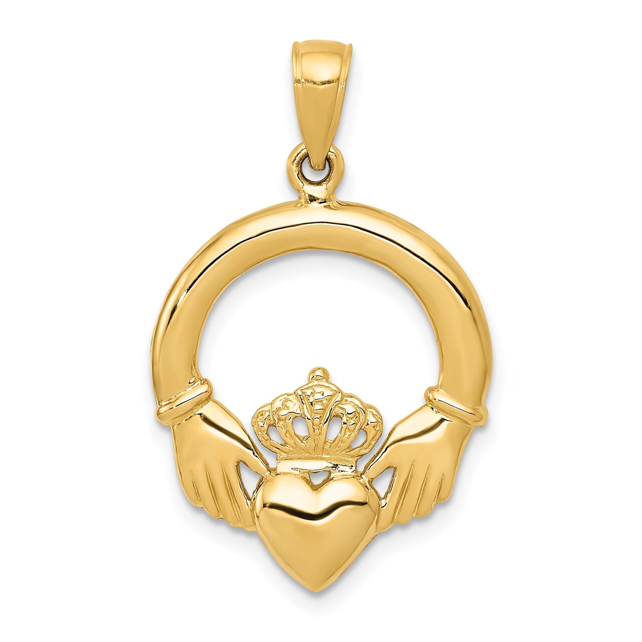 14K Yellow Gold Claddagh Charm Irish Love Pendant Jewerly 31mm x 20mm